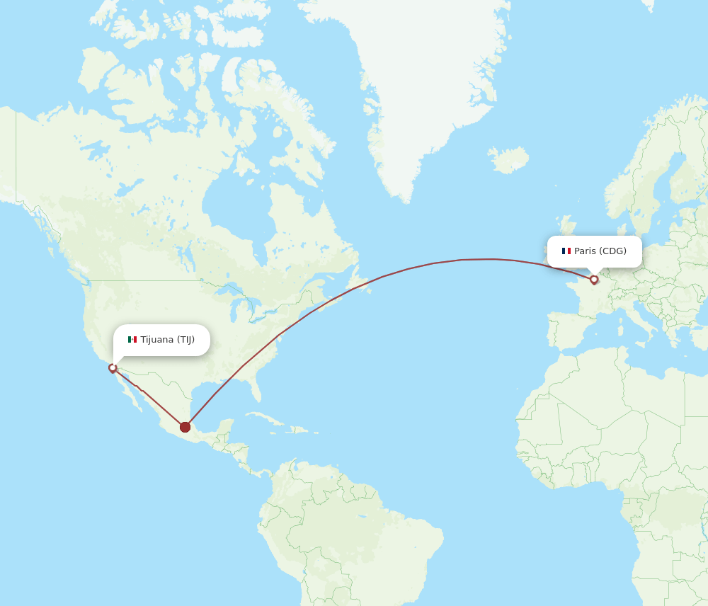 TIJ to CDG flights and routes map