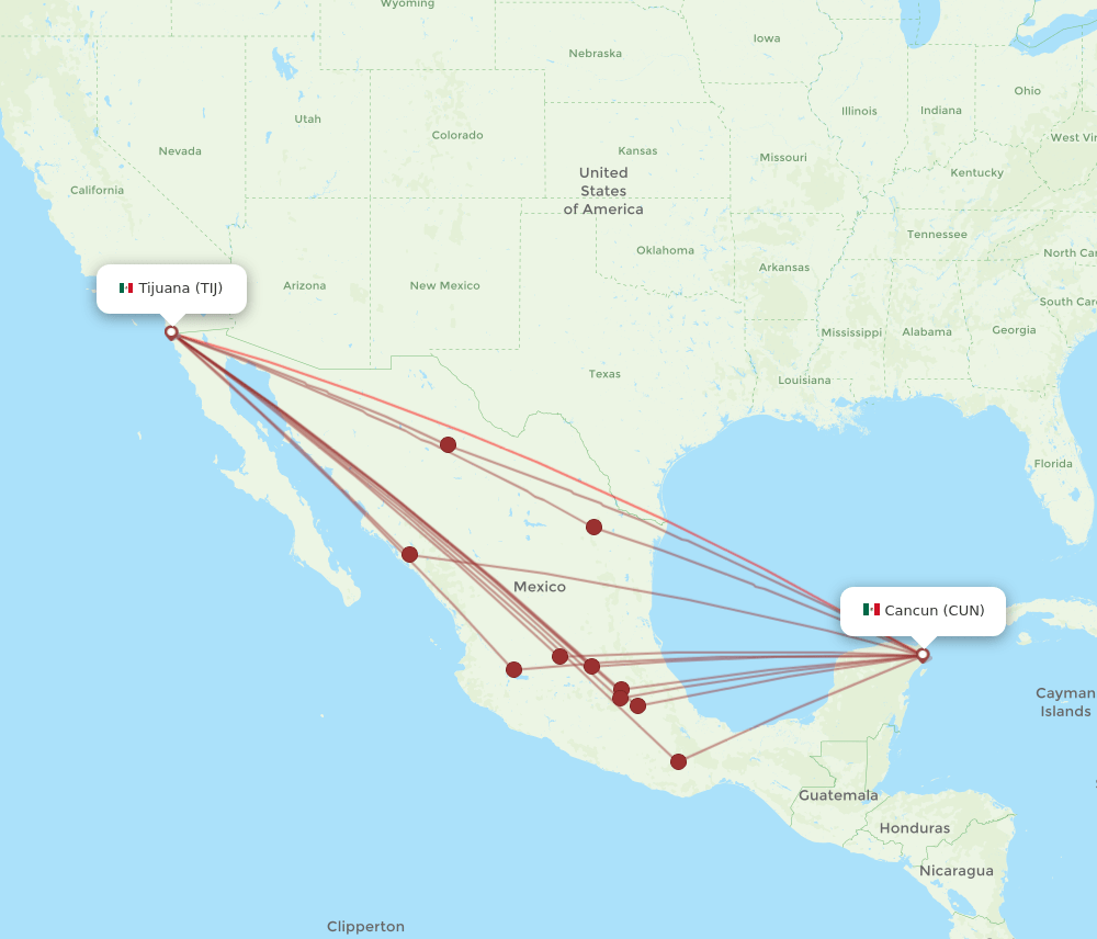 TIJ-CUN flight routes