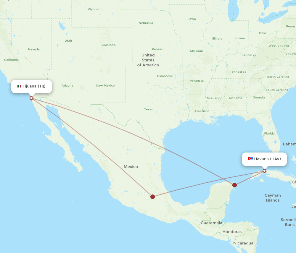 TIJ to HAV flights and routes map