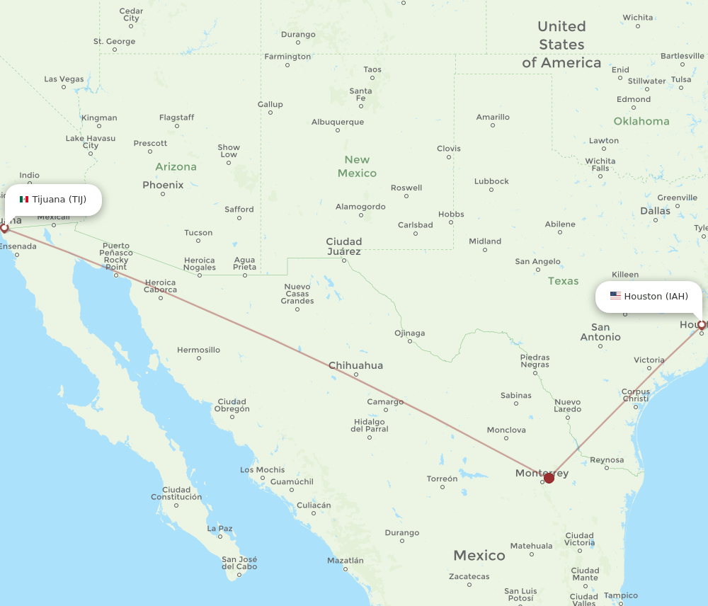 TIJ to IAH flights and routes map