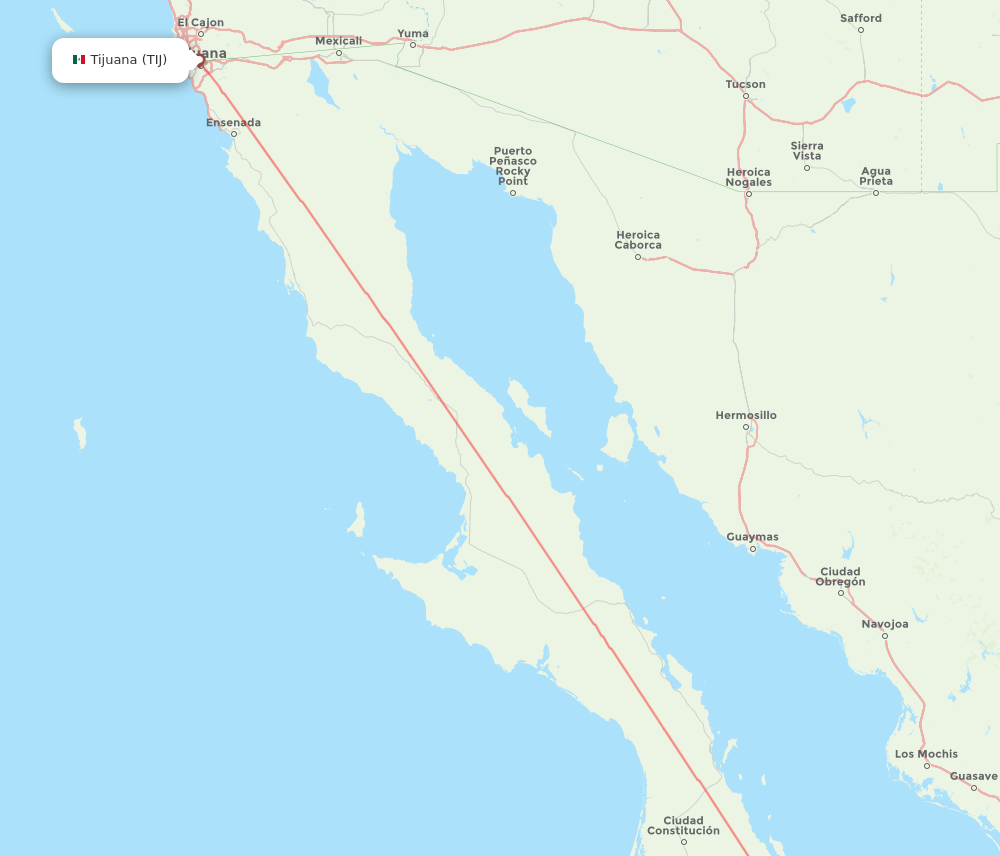 Tijuana - La Paz route map and flight paths