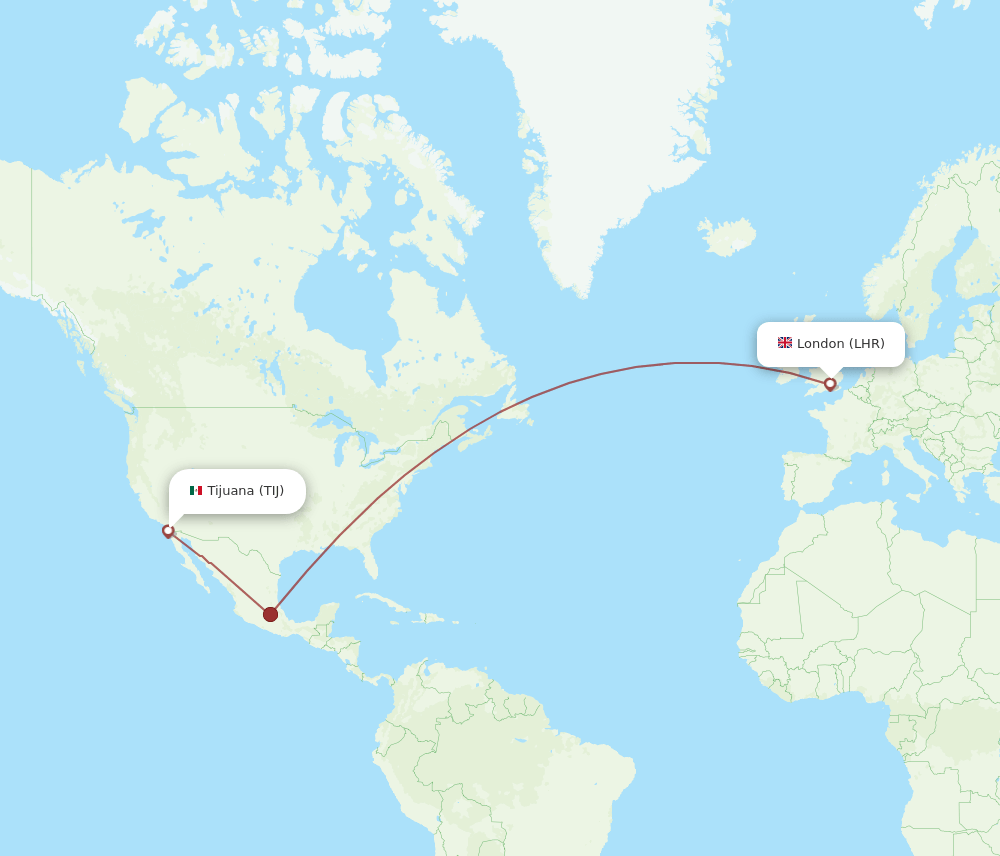 TIJ to LHR flights and routes map