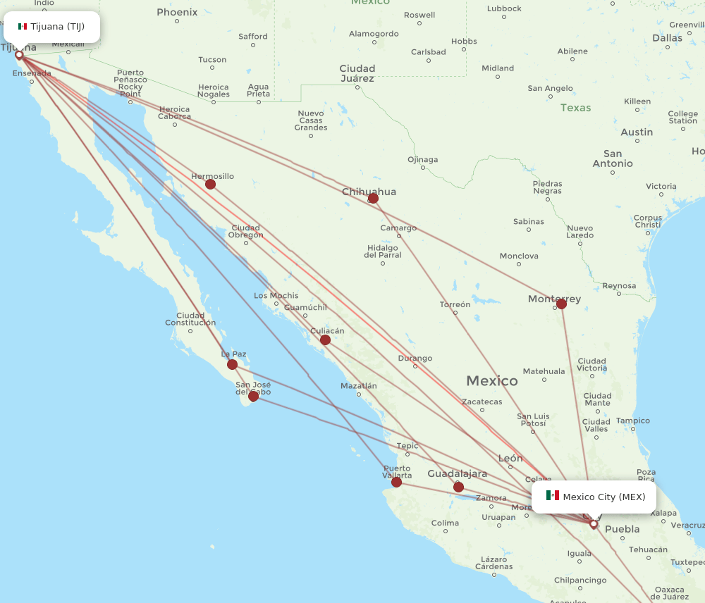 TIJ-MEX flight routes