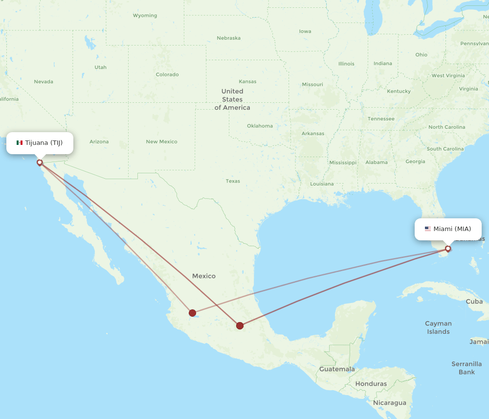 TIJ-MIA flight routes