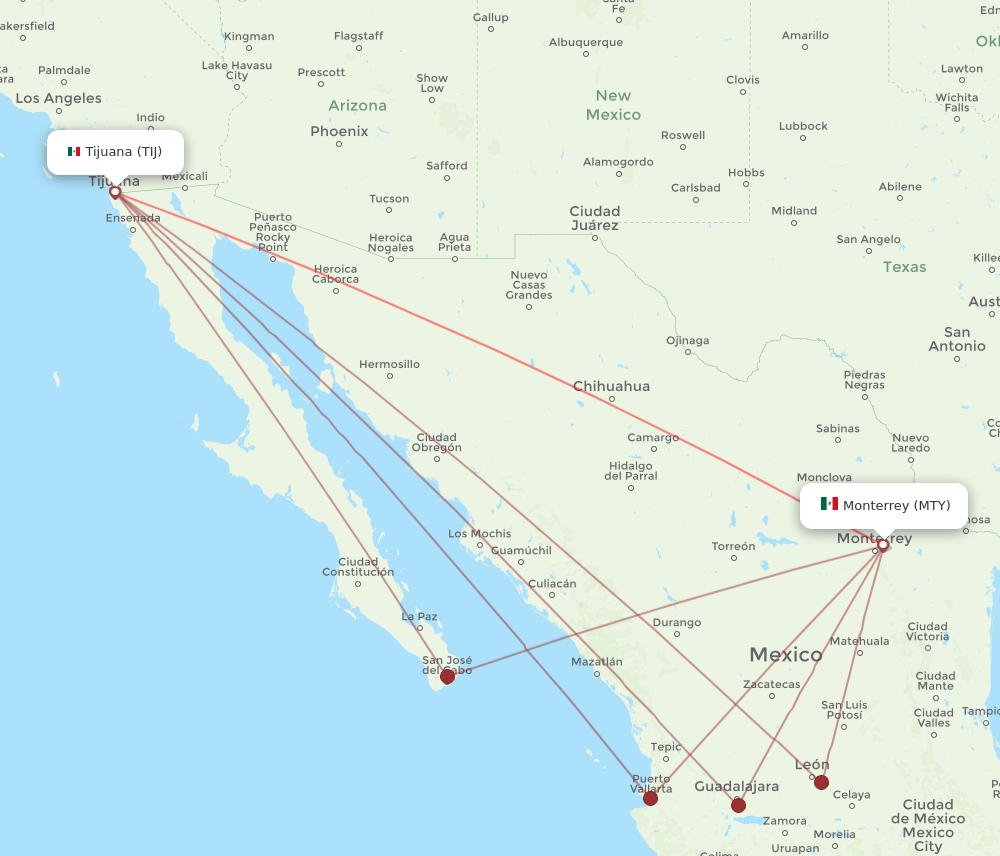 TIJ-MTY flight routes