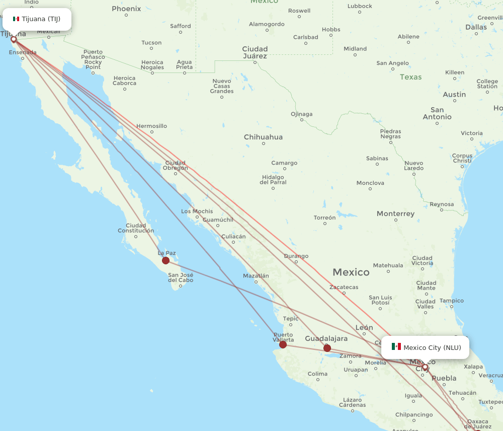 TIJ to NLU flights and routes map