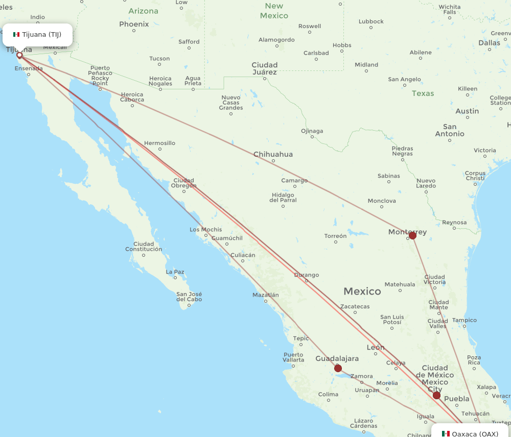 TIJ-OAX flight routes