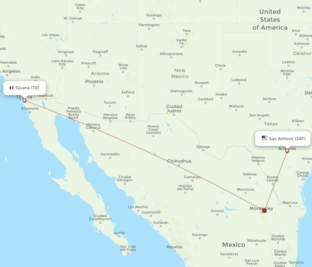 TIJ-SAT flight routes