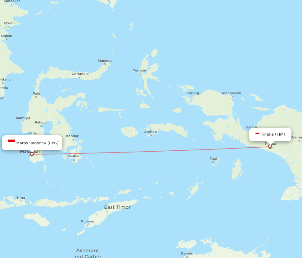 TIM to UPG flights and routes map