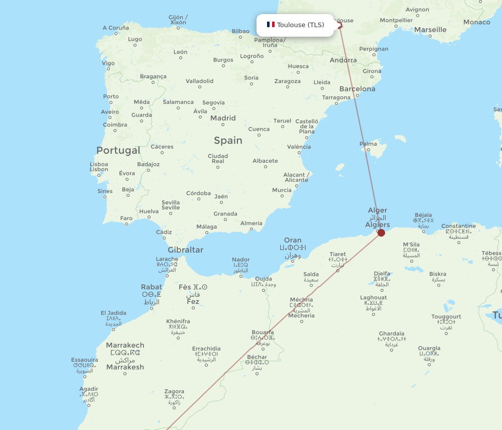 Toulouse - Tindouf route map and flight paths