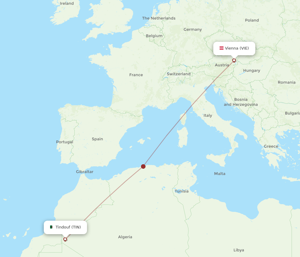 TIN to VIE flights and routes map