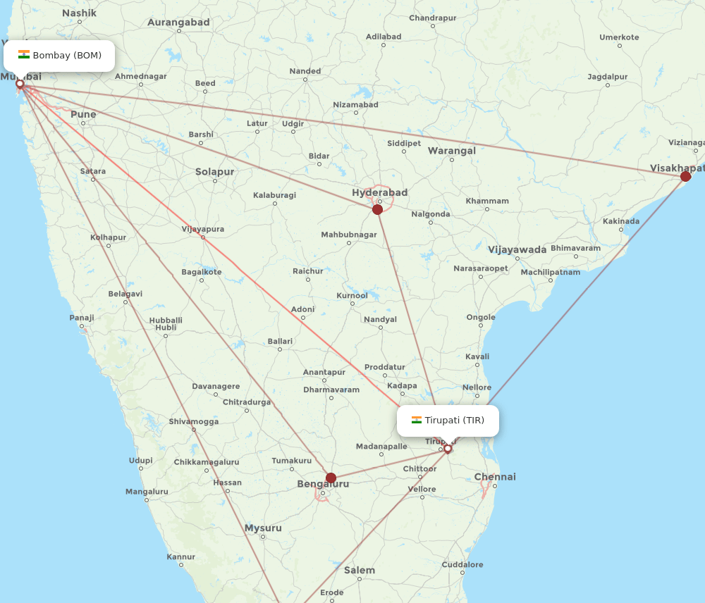 TIR-BOM flight routes