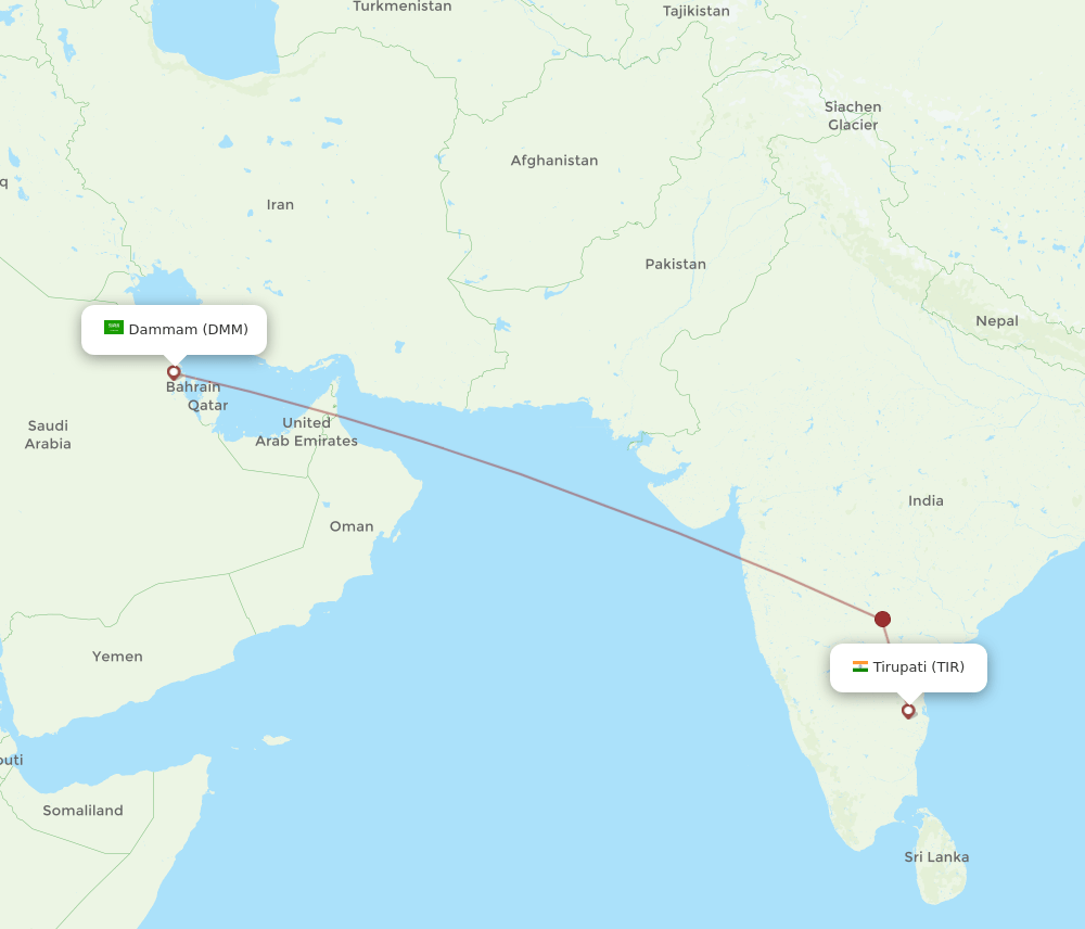 TIR to DMM flights and routes map