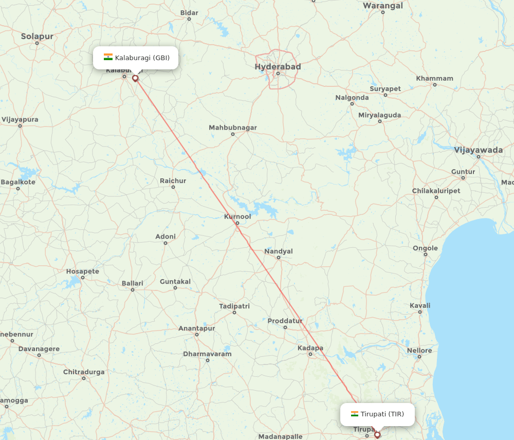 Tirupati - Gulbarga route map and flight paths