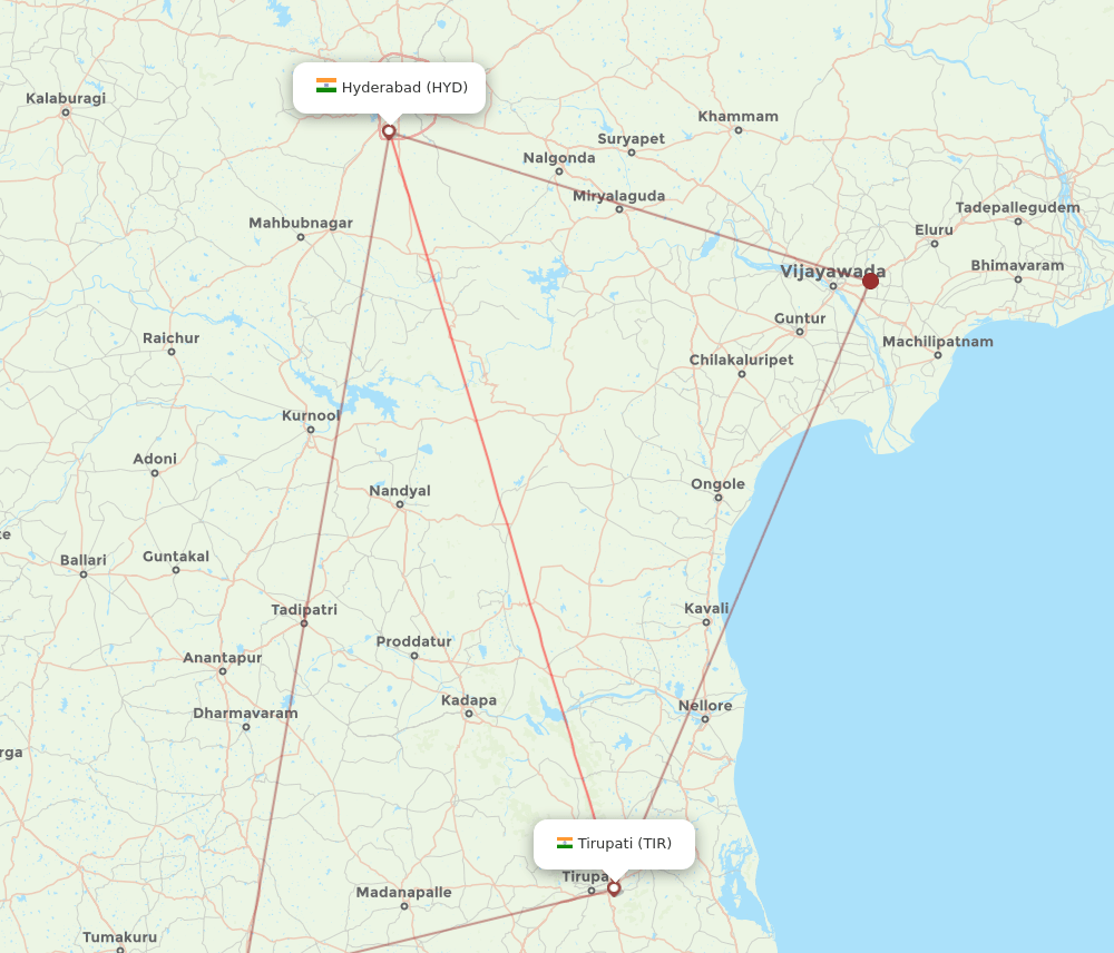 TIR to HYD flights and routes map