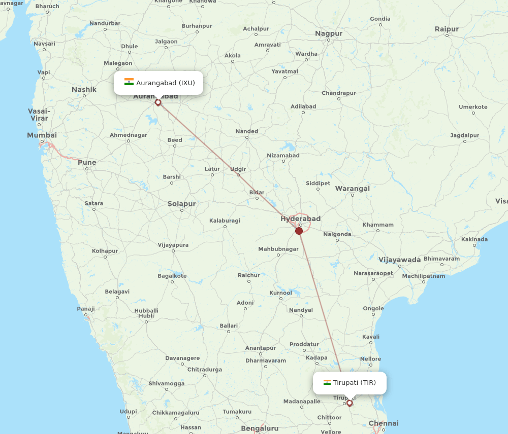 Aurangabad - Tirupati route map and flight paths