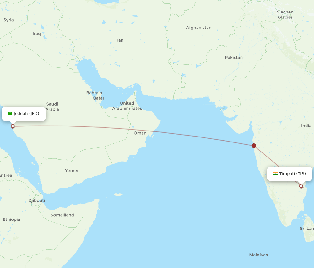 TIR-JED flight routes