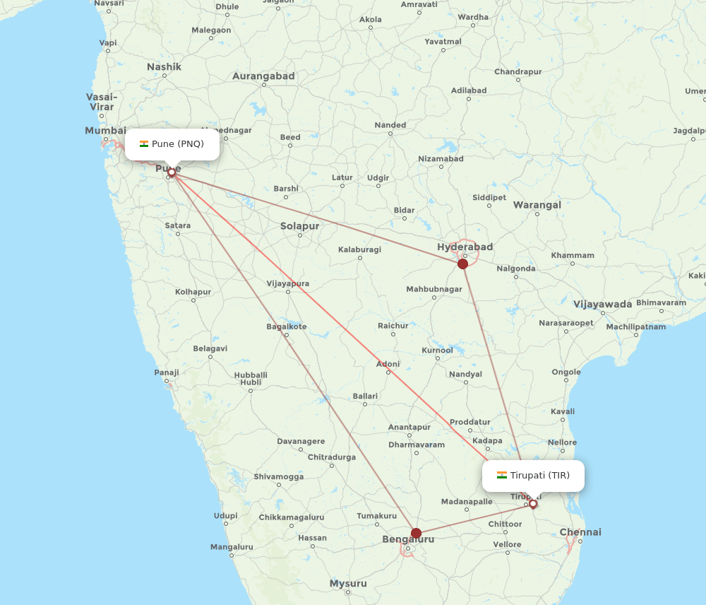 TIR to PNQ flights and routes map