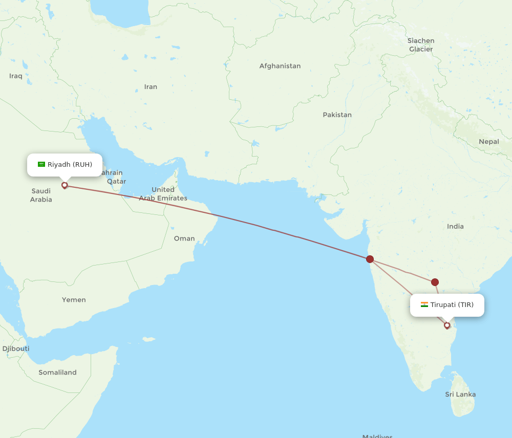 TIR-RUH flight routes