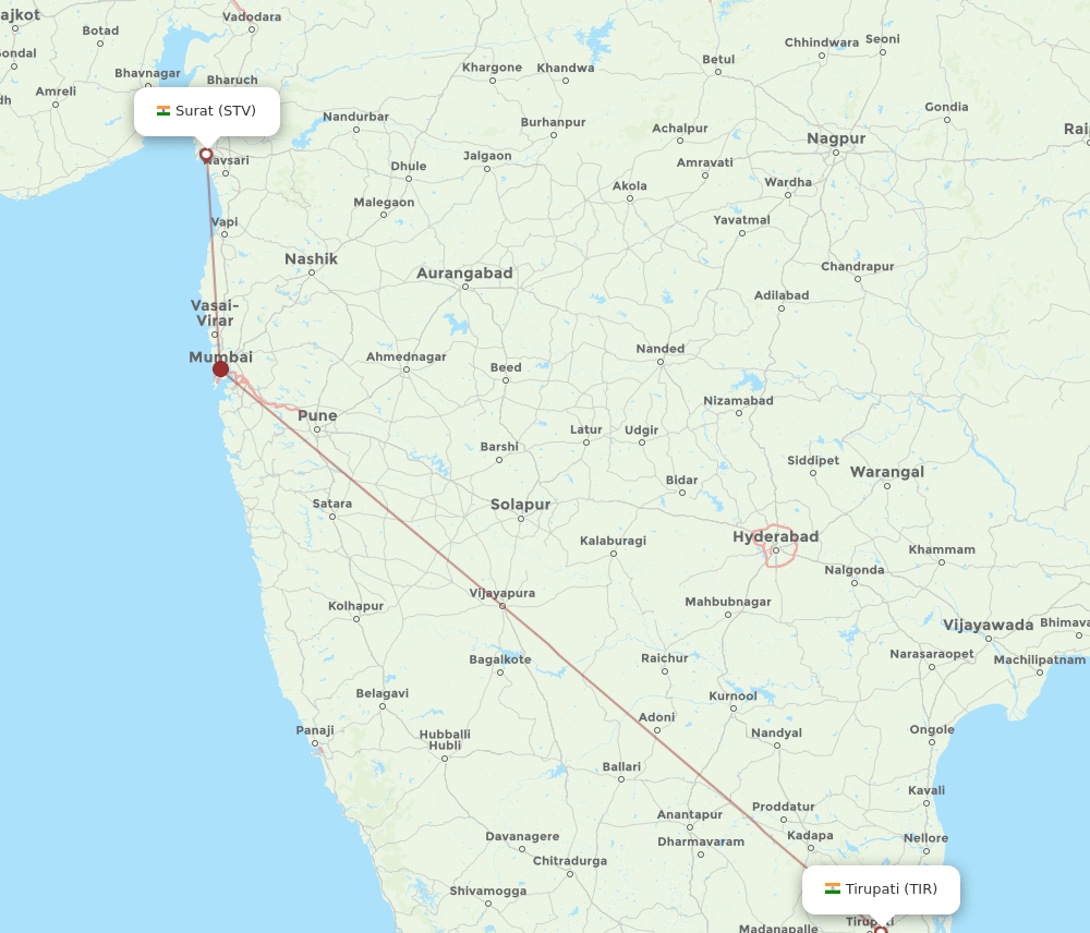 TIR-STV flight routes