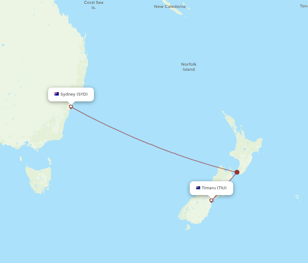 TIU-SYD flight routes