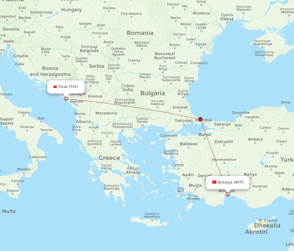TIV-AYT flight routes