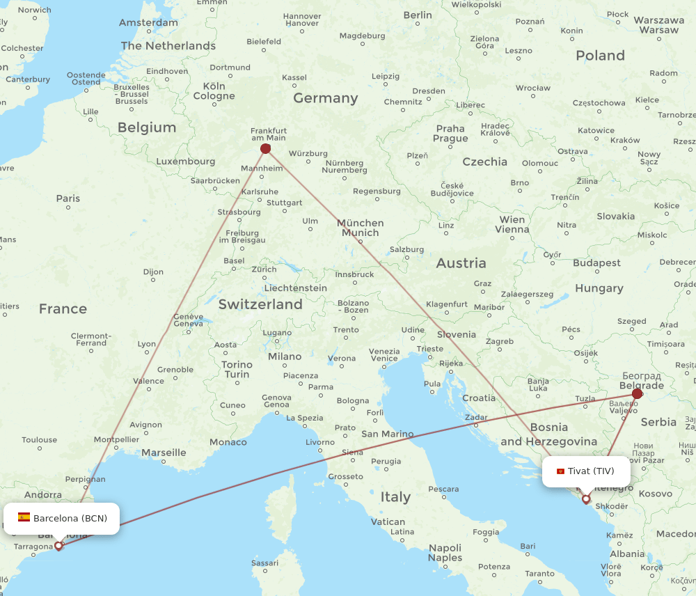 TIV-BCN flight routes