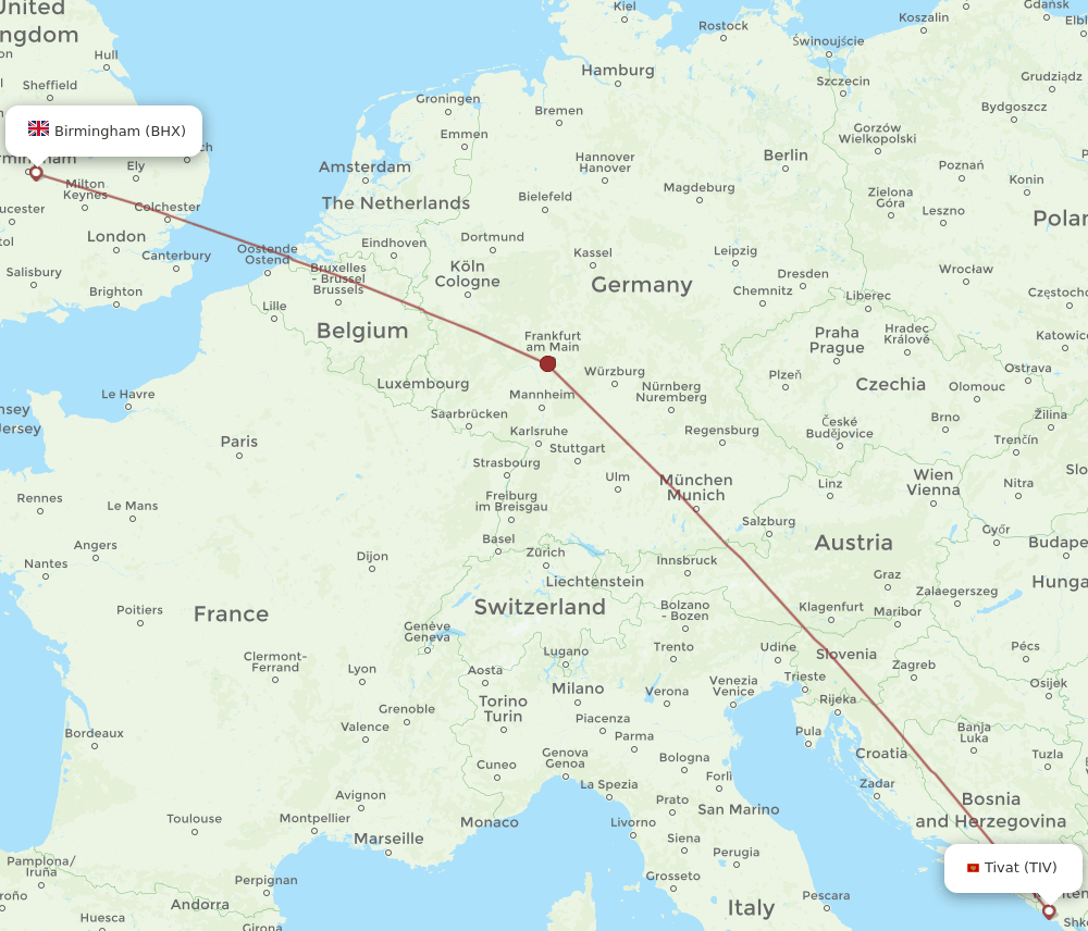 TIV-BHX flight routes