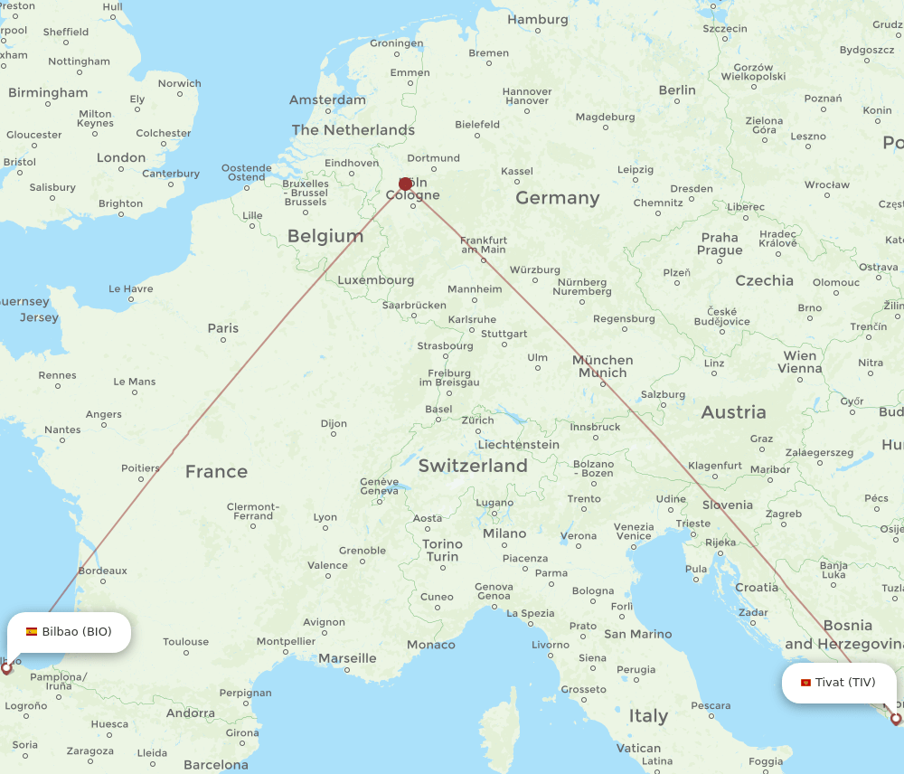 BIO to TIV flights and routes map