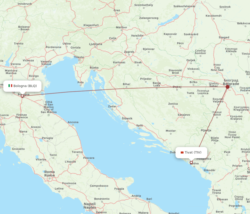 TIV to BLQ flights and routes map