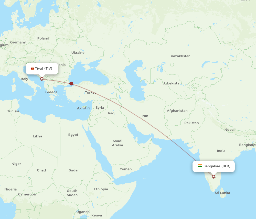 TIV to BLR flights and routes map