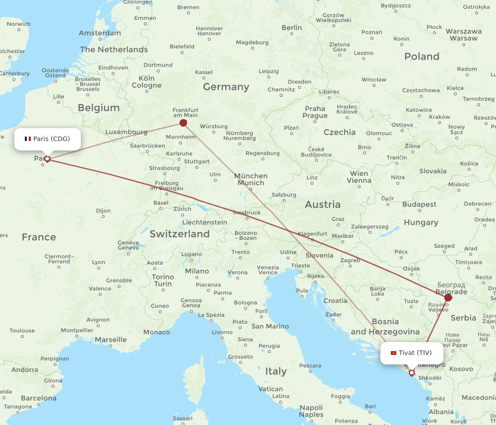 TIV-CDG flight routes