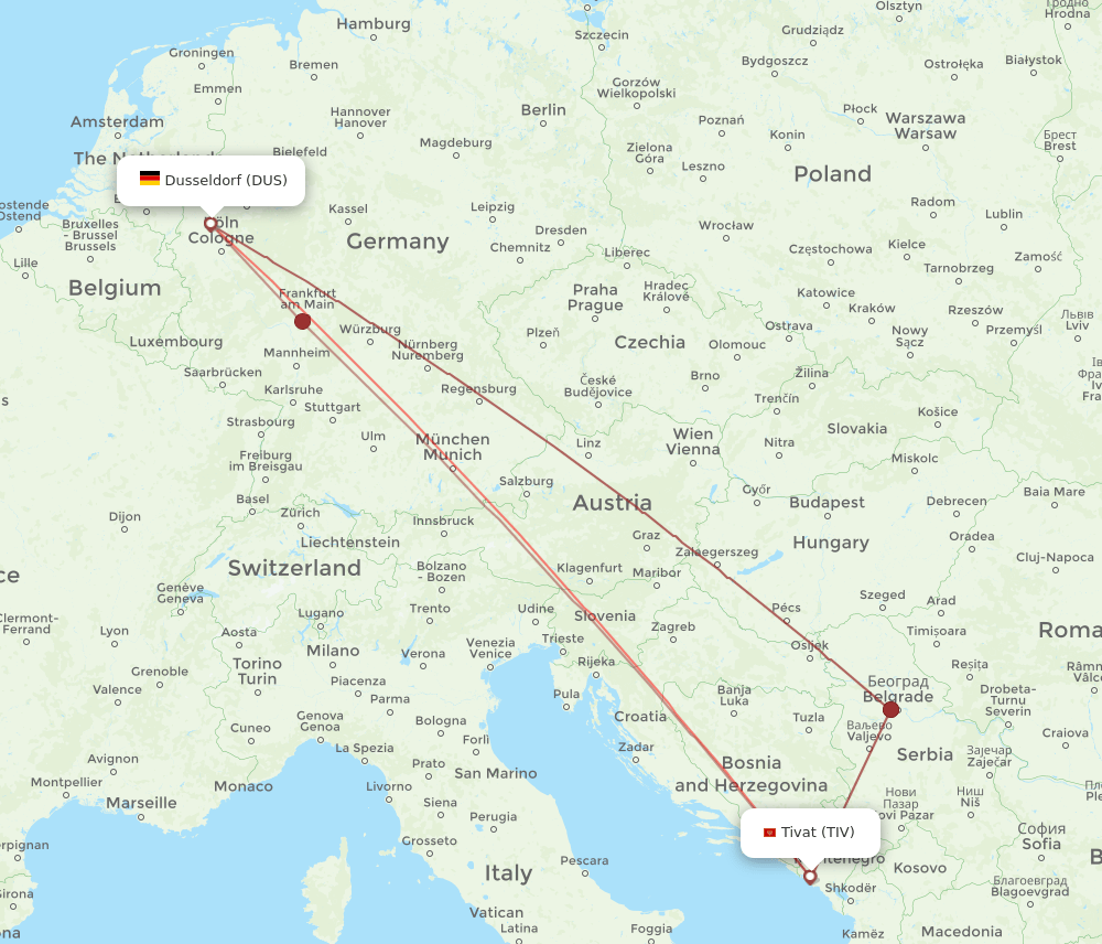 TIV to DUS flights and routes map
