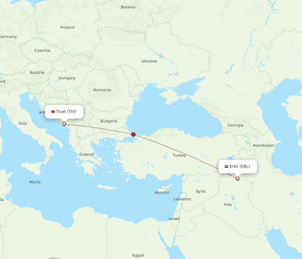 EBL to TIV flights and routes map