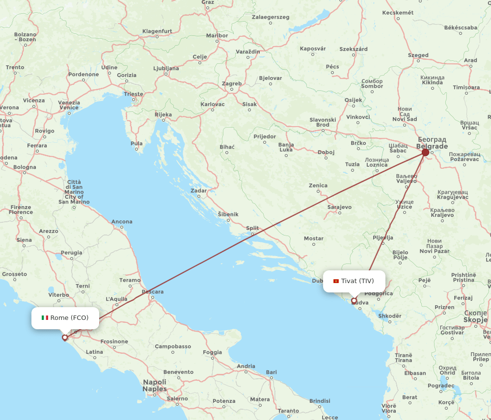 TIV to FCO flights and routes map