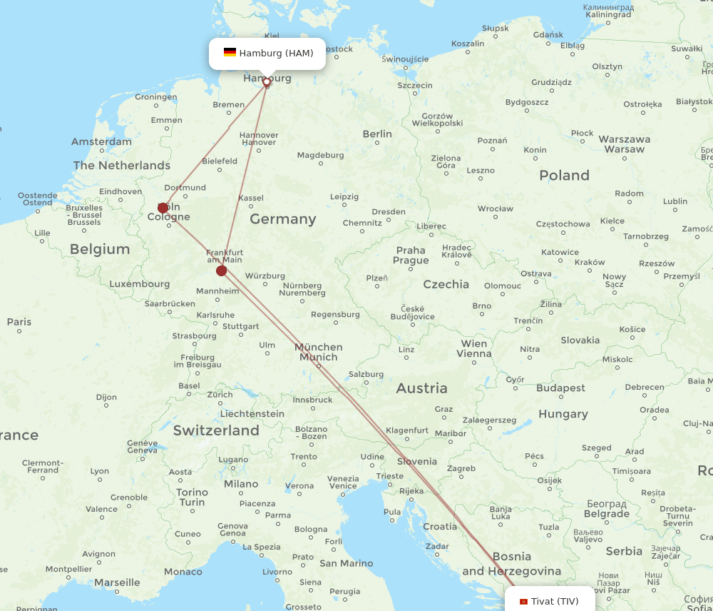TIV to HAM flights and routes map