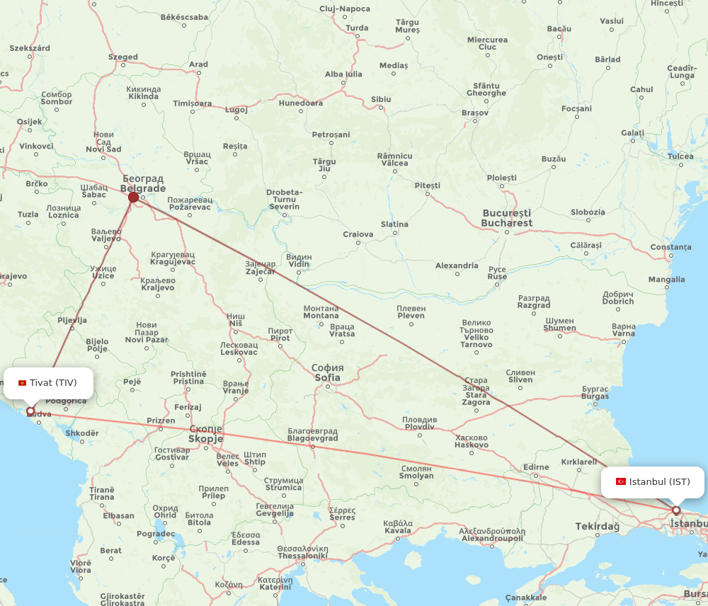 TIV to IST flights and routes map