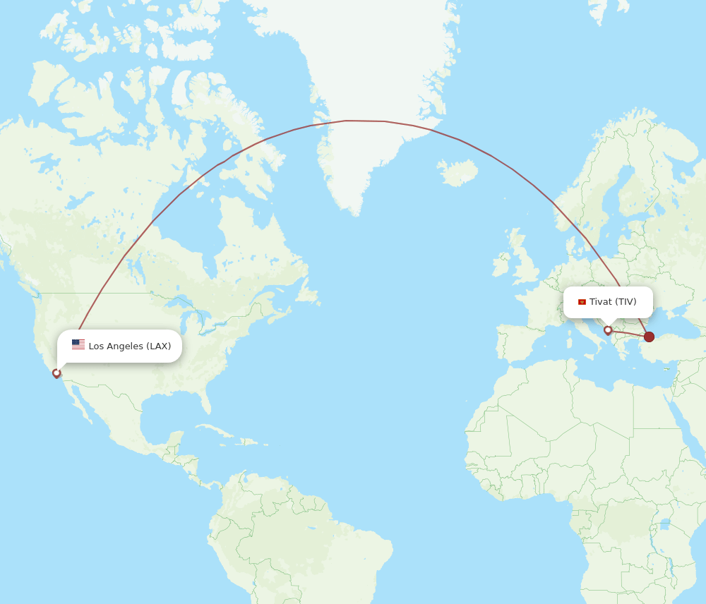 TIV-LAX flight routes