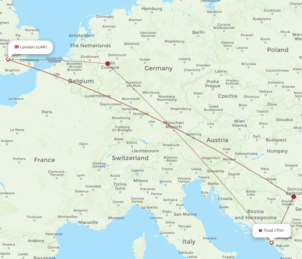 TIV-LHR flight routes