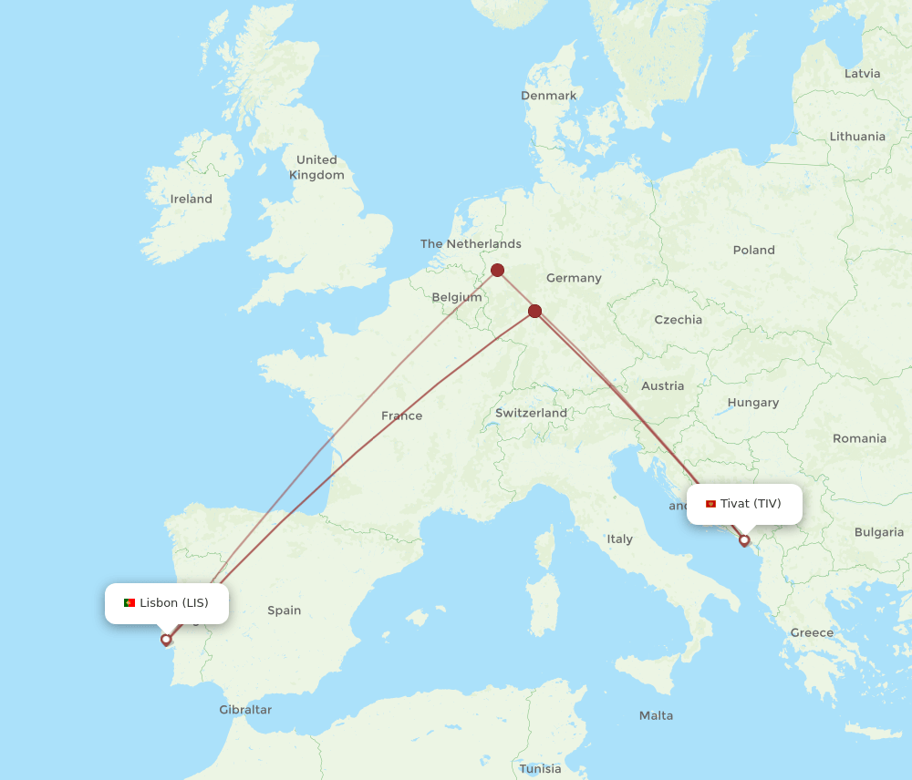 TIV-LIS flight routes