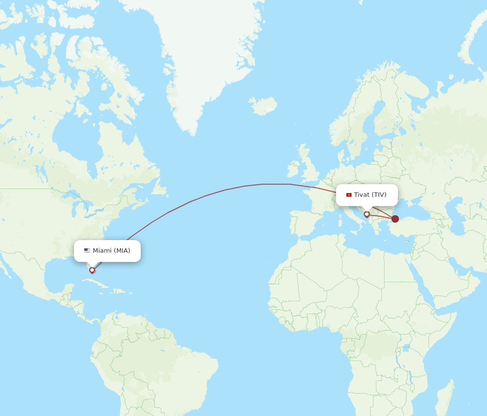 TIV-MIA flight routes