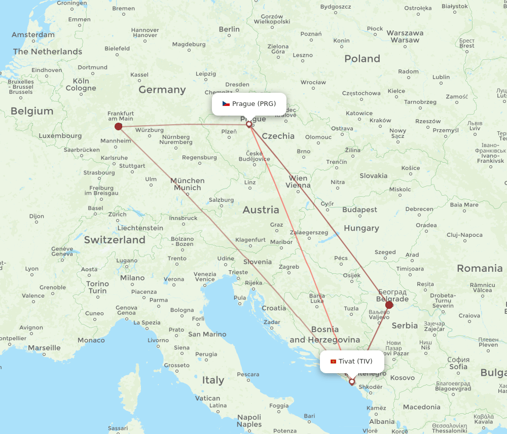 TIV-PRG flight routes