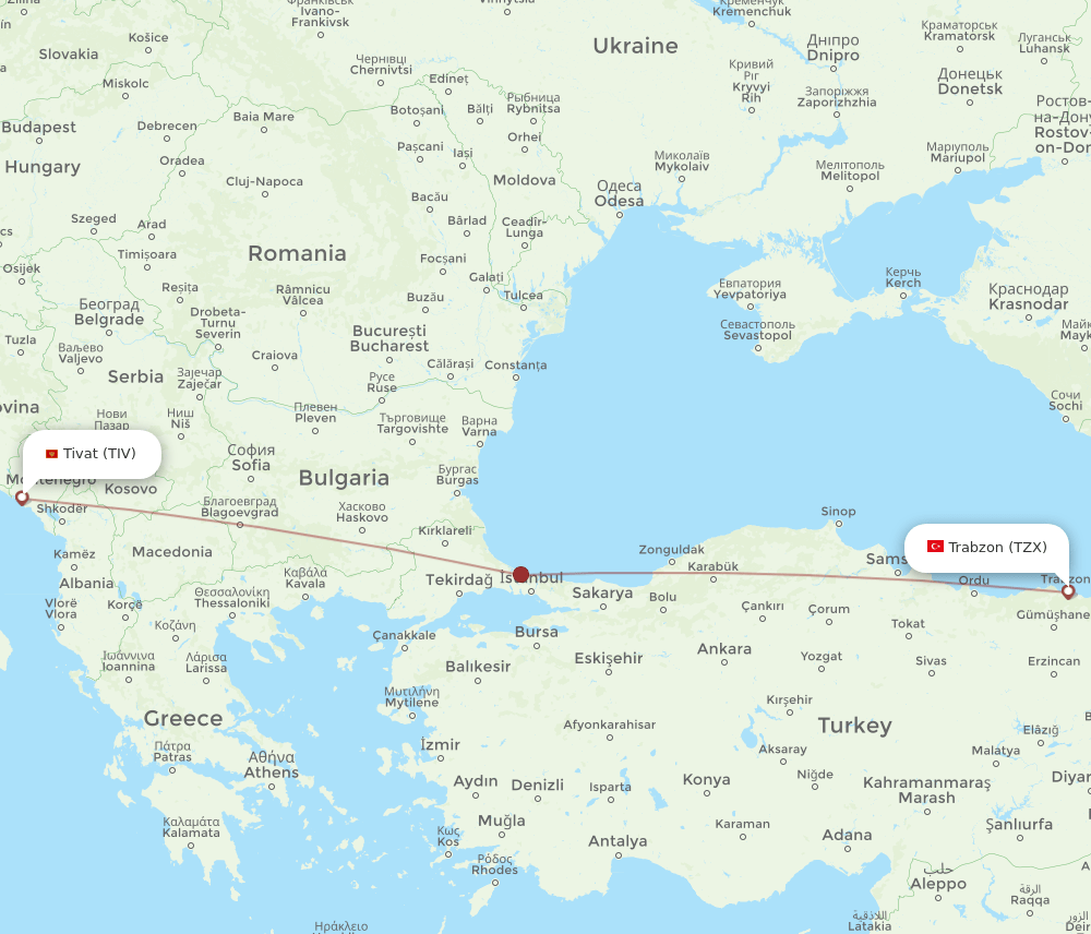TIV-TZX flight routes
