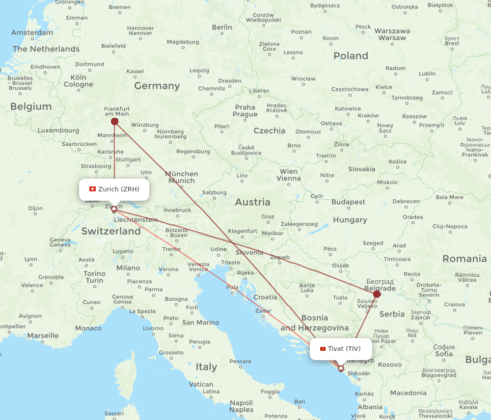 TIV-ZRH flight routes