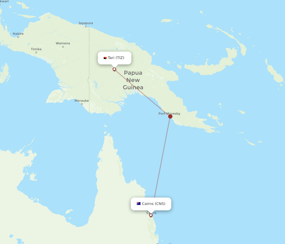 TIZ-CNS flight routes