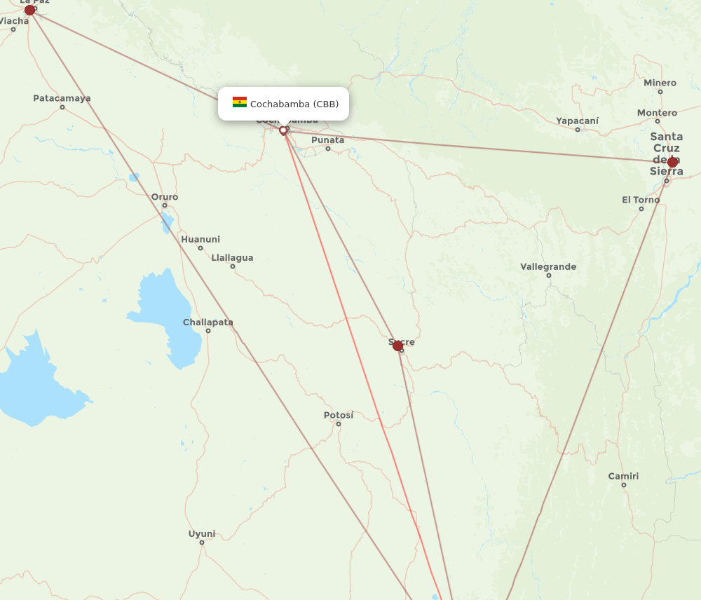 TJA to CBB flights and routes map