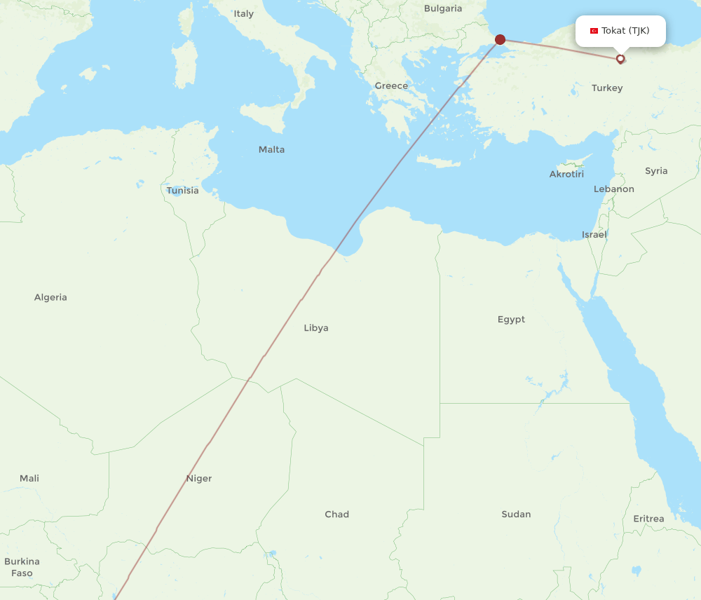 Cotonou - Tokat route map and flight paths