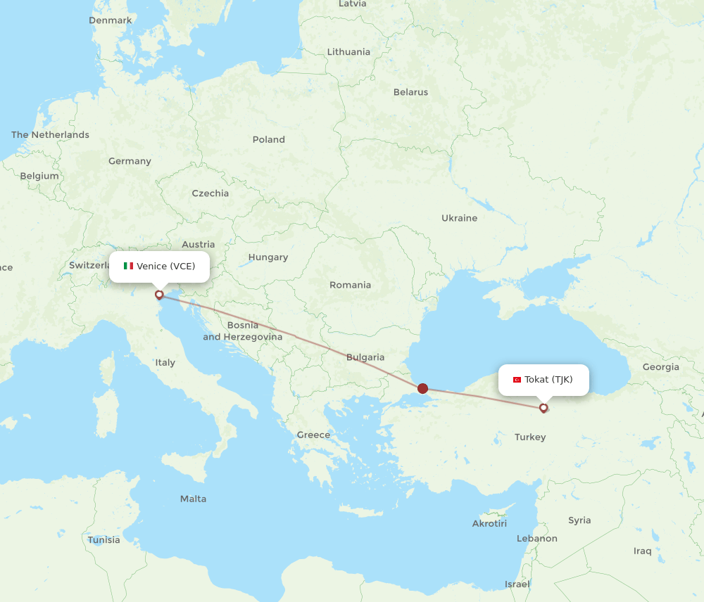TJK-VCE flight routes