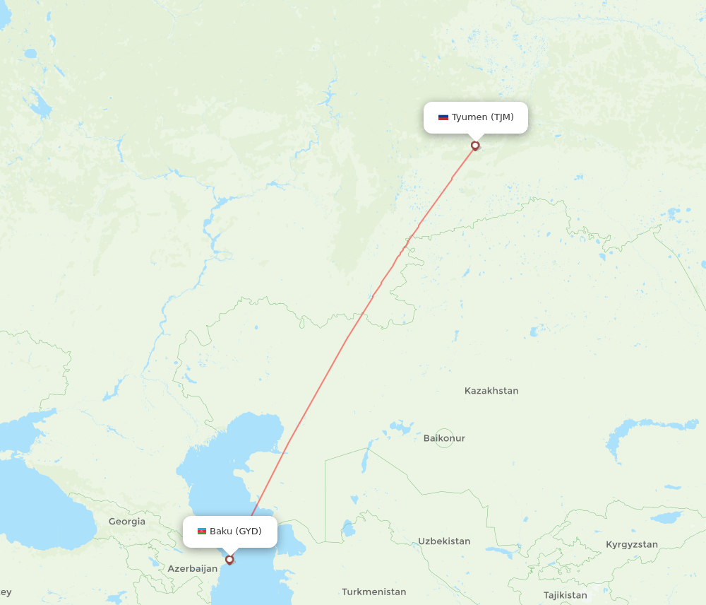 TJM to GYD flights and routes map