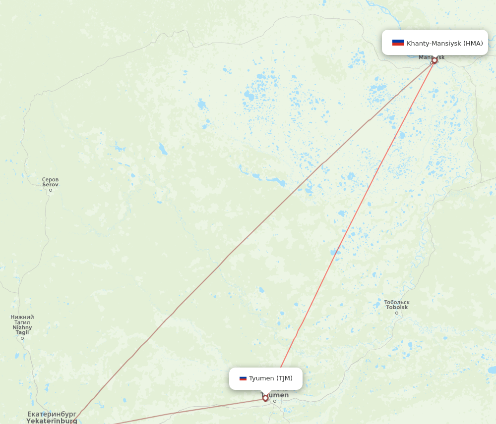 TJM to HMA flights and routes map